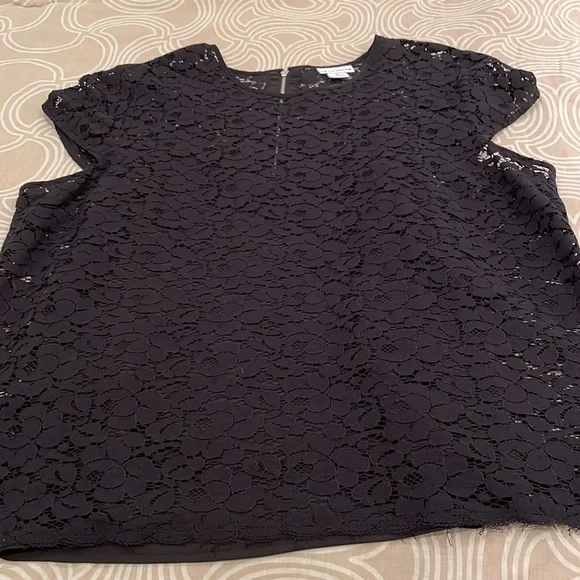 Liz, Clayborne, top, back zipper, black lace with camisole, cotton blend, XL - Picture 2 of 8